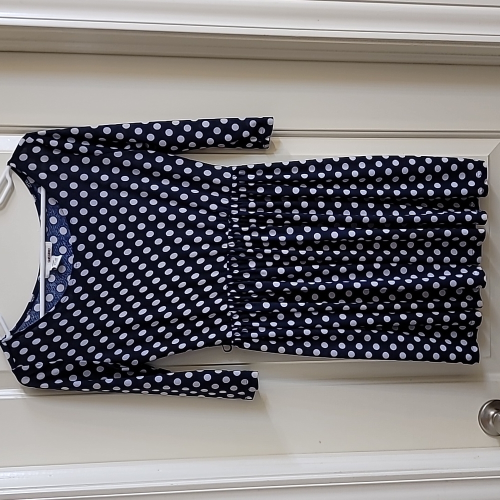 Sans Souci navy blue & white cute polka dot dress! Size L
